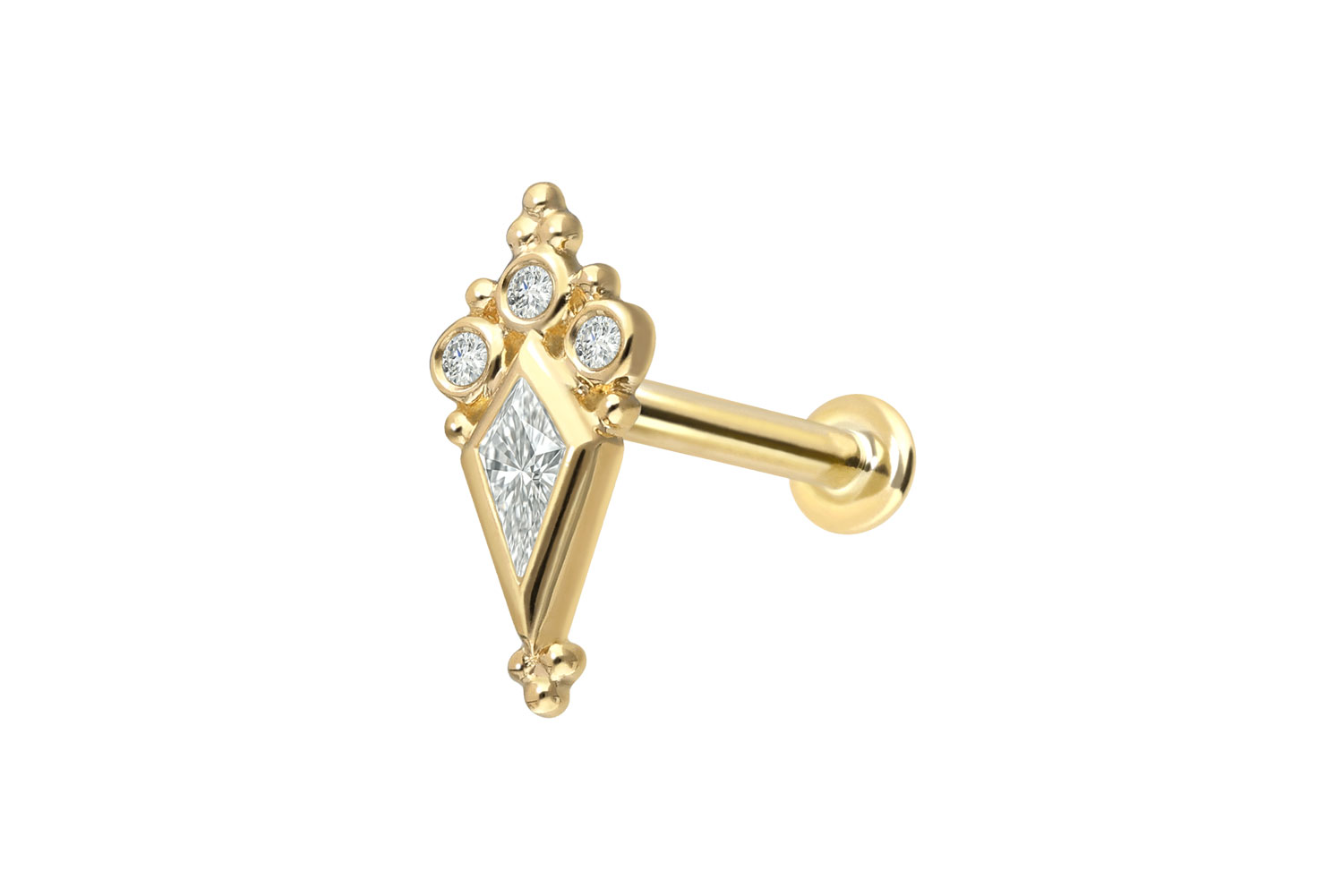 18 Karat Gold Labret Piercing mit Innengewinde DIAMANT-SCHILD